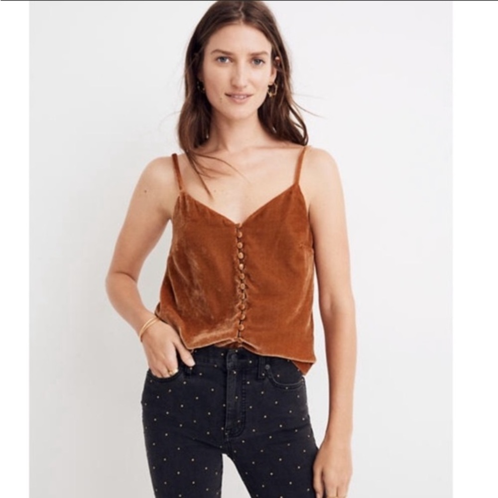 Madewell Velvet Rust Button Down Cami Top